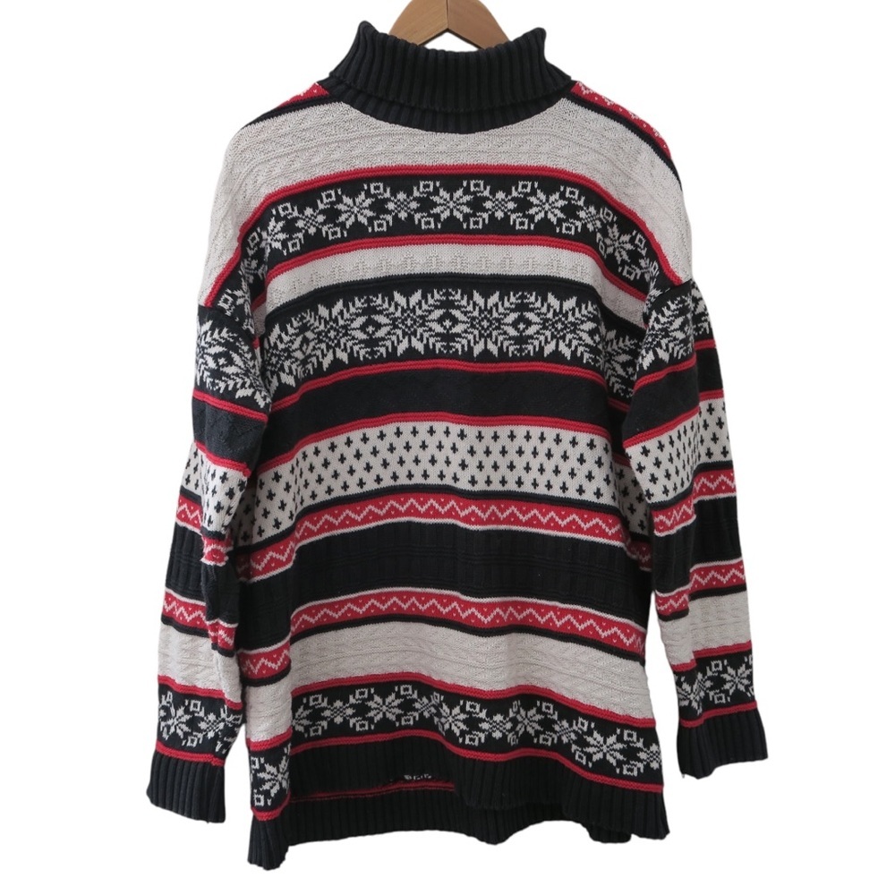 Retro Striped‎ Snowflake Knit Sweater Fair Isle Turtle Neck Snow Layer 80s